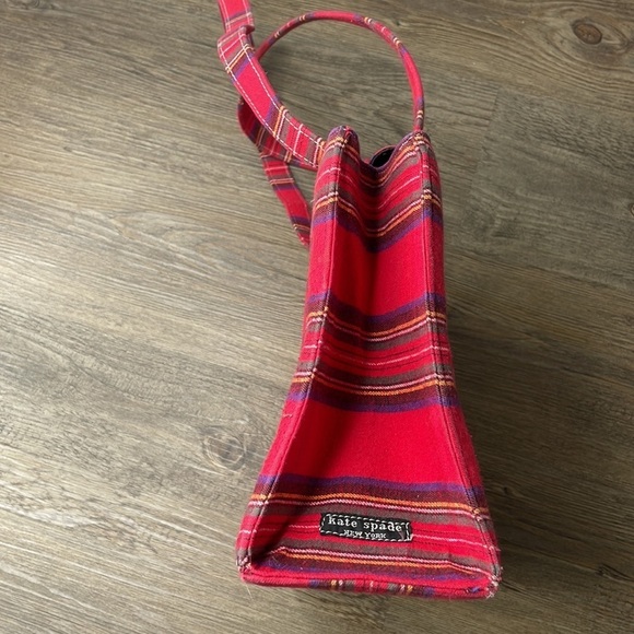 Vintage Kate Spade Striped Red Flannel Hand Bag Purse - Picture 4 of 12